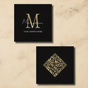 Minimalist Monogram QR Code Square Business Card
