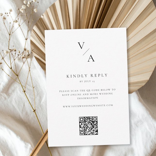 Minimalist Monogram QR Code Wedding RSVP Card (Creator Uploaded)