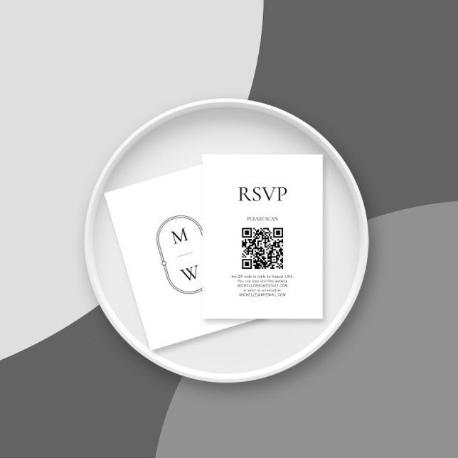 Minimalist Monogram QR Code Wedding RSVP Enclosure Card (Creator Uploaded)