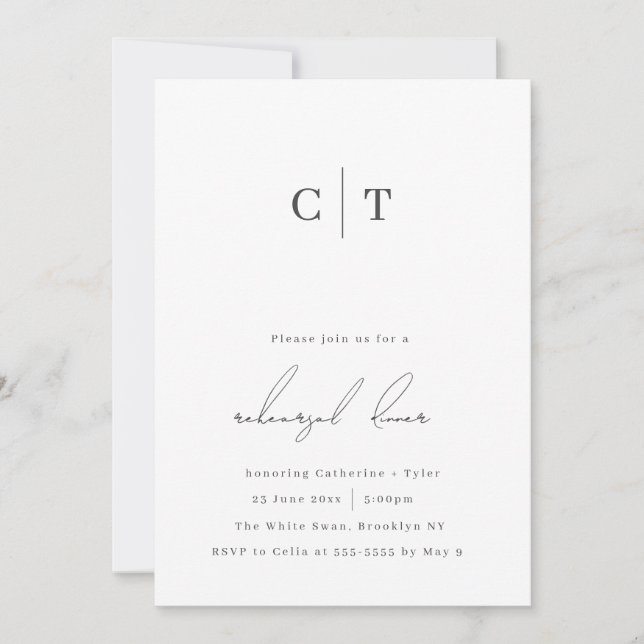 Minimalist Monogram Rehearsal Dinner Invitation (Front)