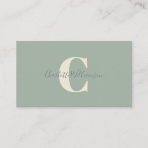 Minimalist Monogram Sage Green Elegant Script Business Card