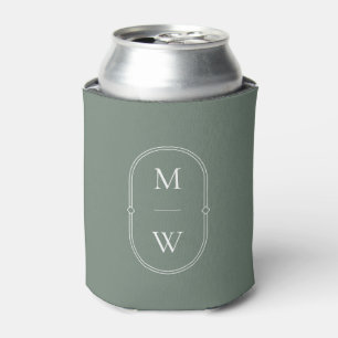 Minimalist Monogram Sage Green Wedding Can Cooler