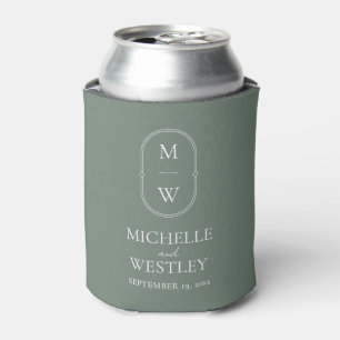 Minimalist Monogram Sage Green Wedding Can Cooler