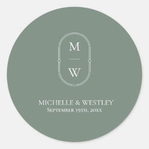 Minimalist Monogram Sage Green Wedding Classic Round Sticker