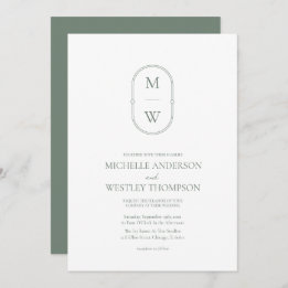 Minimalist Monogram Sage Green Wedding Invitation