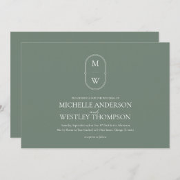 Minimalist Monogram Sage Green Wedding Invitation