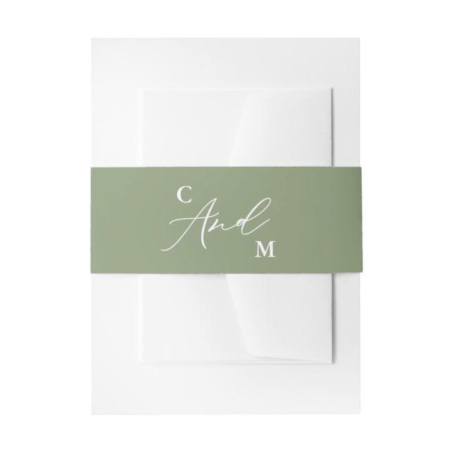 Minimalist Monogram Sage Green Wedding Invitation Belly Band (Front Example)