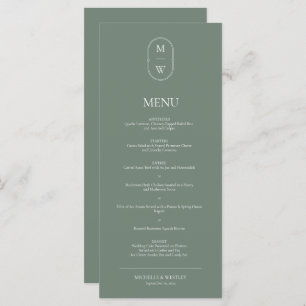 Minimalist Monogram Sage Green Wedding Menu