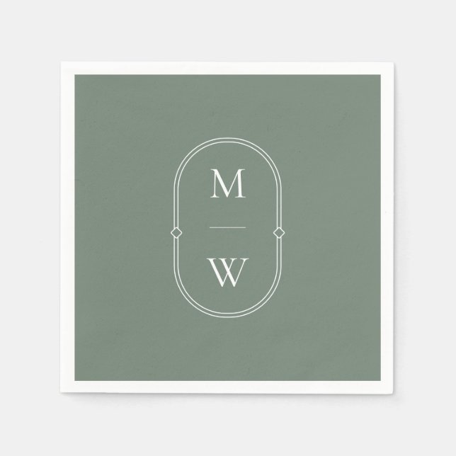 Minimalist Monogram Sage Green Wedding Napkin (Front)