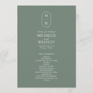 Minimalist Monogram Sage Green Wedding Programme