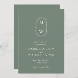 Minimalist Monogram Sage Green Wedding Save The Date