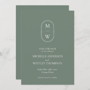 Minimalist Monogram Sage Green Wedding Save The Date