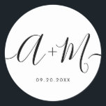 Minimalist Monogram Script Custom Wedding date Classic Round Sticker<br><div class="desc">Elevate your wedding details with the Minimalist Monogram Script Custom Wedding Date Sticker. This elegant and personalised sticker adds a touch of sophistication to your wedding stationery, allowing you to showcase your monogram and wedding date in a simple yet impactful way. The sticker features a minimalist script design that exudes...</div>