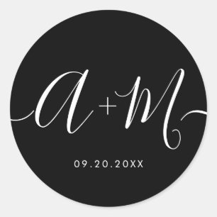 Minimalist Monogram Script Custom Wedding date Classic Round Sticker