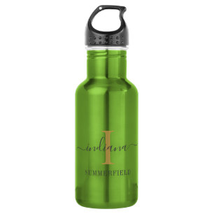 Minimalist Monogram Script Name Modern Gold Grey 532 Ml Water Bottle
