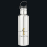 Minimalist Monogram Script Name Modern Gold Grey 710 Ml Water Bottle<br><div class="desc">An elegant modern monogram design you can easily customise by adding your name in hand lettered script typography and initial in gold effect colour on a white background. Completely change the text colours and background by using our "Customise it" link under the "Personalise" link. Perfect as a housewarming, wedding, or...</div>