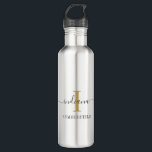 Minimalist Monogram Script Name Modern Gold Grey 710 Ml Water Bottle<br><div class="desc">An elegant modern monogram design you can easily customise by adding your name in hand lettered script typography and initial in gold effect colour on a white background. Completely change the text colours and background by using our "Customise it" link under the "Personalise" link. Perfect as a housewarming, wedding, or...</div>