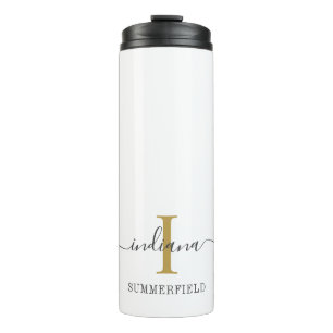 Minimalist Monogram Script Name Stylish Gold Grey Thermal Tumbler