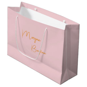 Minimalist monogram script pink large gift bag