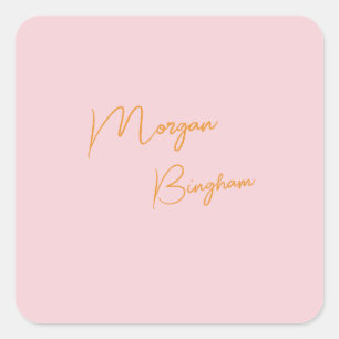 Minimalist monogram script pink square sticker