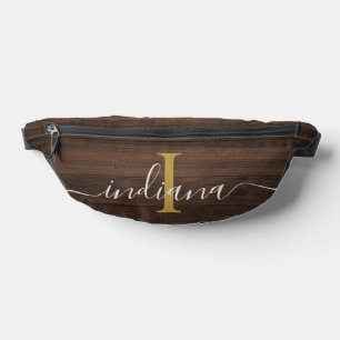 Minimalist Monogram Script Rustic Wood Look Bum Bags