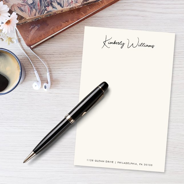 Minimalist Monogram Signature Script Cream Stationery (Creator Uploaded)