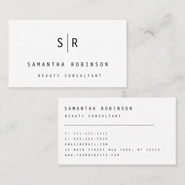 Minimalist Monogram Simple Modern Business Card (Front/Back)