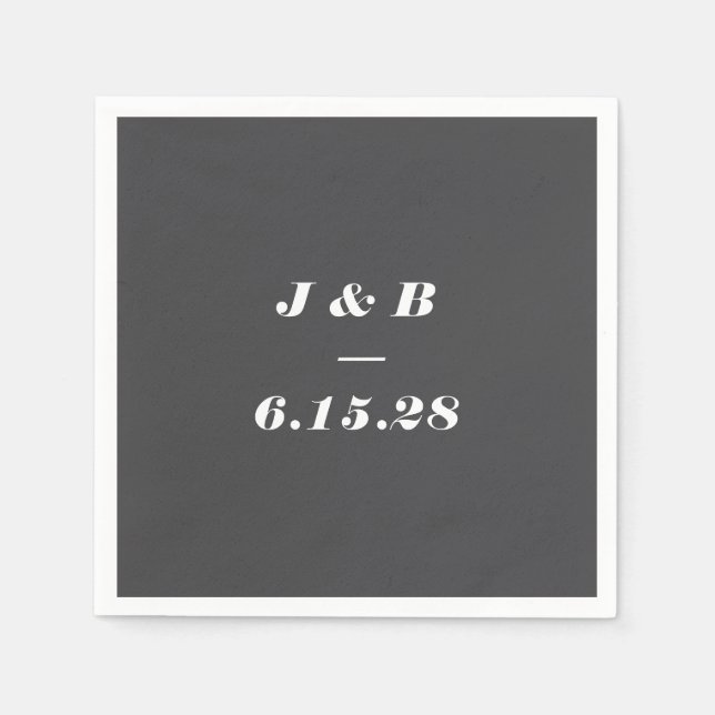 Minimalist Monogram Soft Black Wedding Custom Napkin (Front)