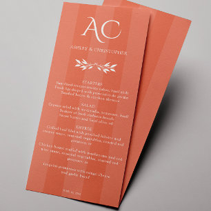 Minimalist Monogram Striped Copper Red Wedding Menu