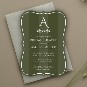 Minimalist Monogram Striped Green Bridal Shower Invitation