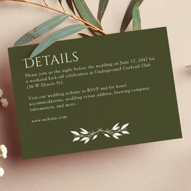 Minimalist Monogram Striped Olive Green Details Enclosure Card (Creator Uploaded)