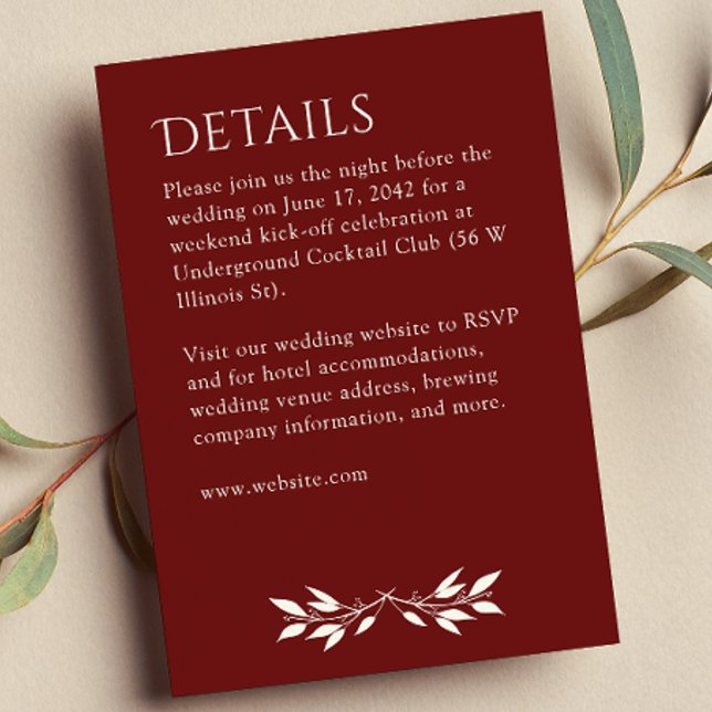 Minimalist Monogram Striped Rosewood Red Details Enclosure Card (Creator Uploaded)