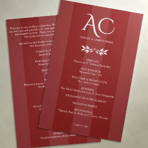 Minimalist Monogram Striped Rosewood Red Wedding Programme
