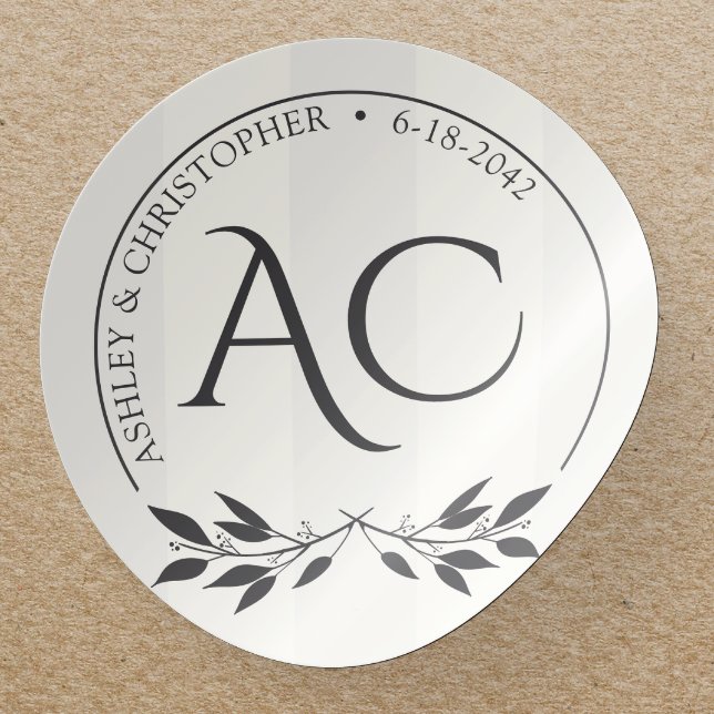 Minimalist Monogram Striped Soft White Wedding Classic Round Sticker (Creator Uploaded)