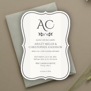 Minimalist Monogram Striped Soft White Wedding Invitation