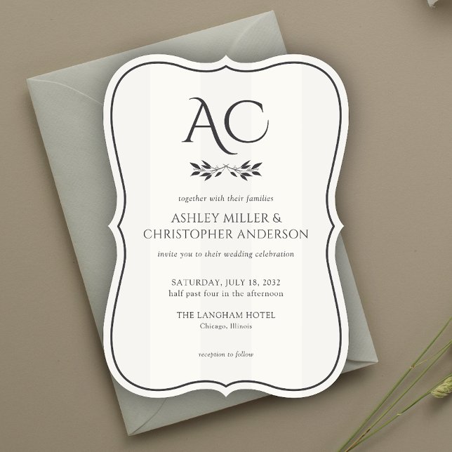 Minimalist Monogram Striped Soft White Wedding Invitation (Creator Uploaded)
