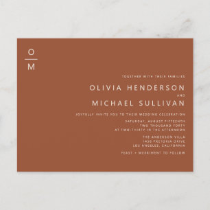 Minimalist Monogram Terracotta QR Code Wedding Invitation Postcard