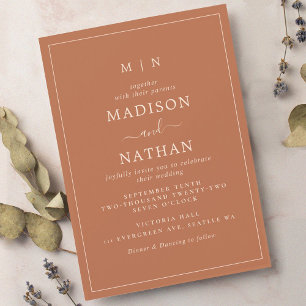 Minimalist Monogram Terracotta Wedding Invitation