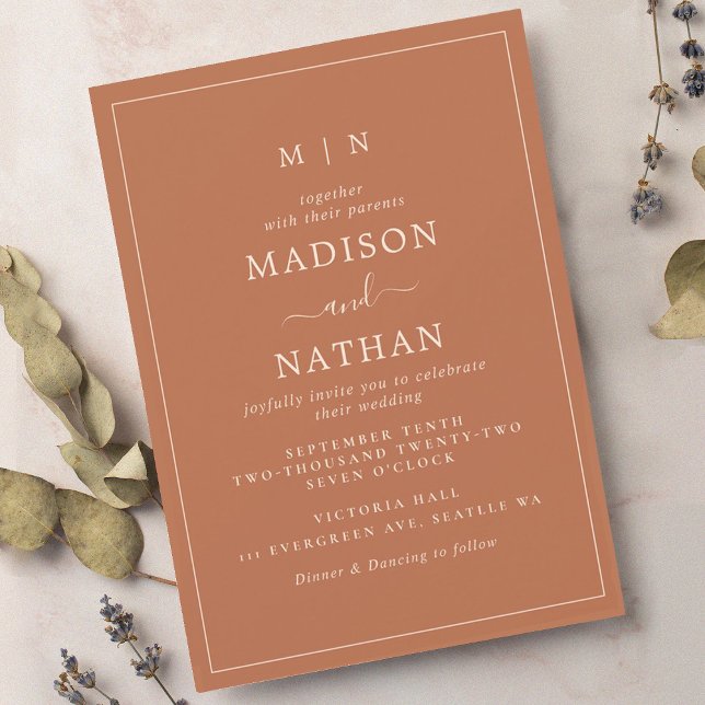 Minimalist Monogram Terracotta Wedding Invitation (Creator Uploaded)