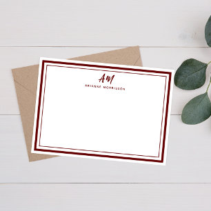 Minimalist Monogram Thin & Thick Maroon Border Card