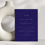Minimalist Monogram Trendy Blue Modern Wedding Invitation<br><div class="desc">A minimalist wedding invitation in rich midnight blue with clean white typography and a refined monogram. The deep hue and modern layout create an elegant,  timeless look perfect for formal or contemporary celebrations. Ideal for couples who love understated sophistication with a bold,  modern twist.</div>
