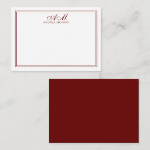 Minimalist Monogram Two Border Maroon Card