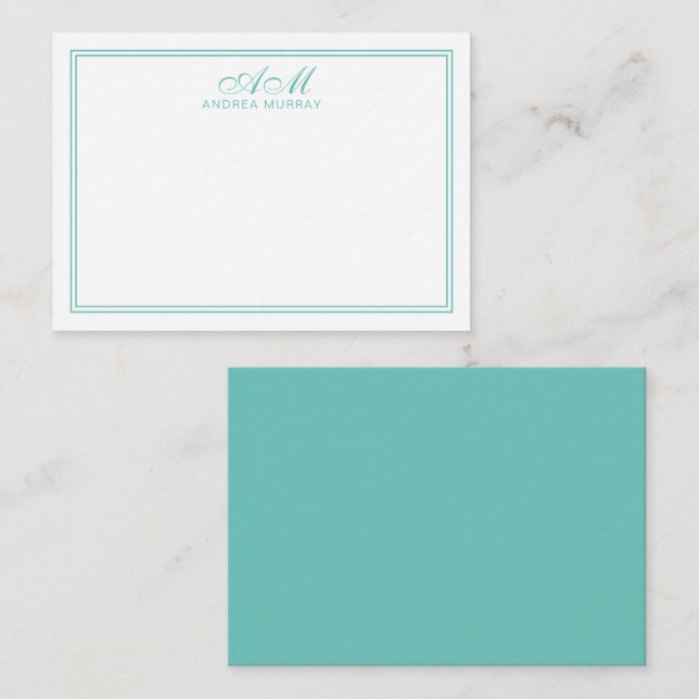 Minimalist Monogram Two Border Moonstone Blue Card (Front/Back)