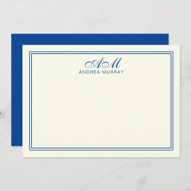 Minimalist Monogram Two Border Navy Blue Card (Front/Back)