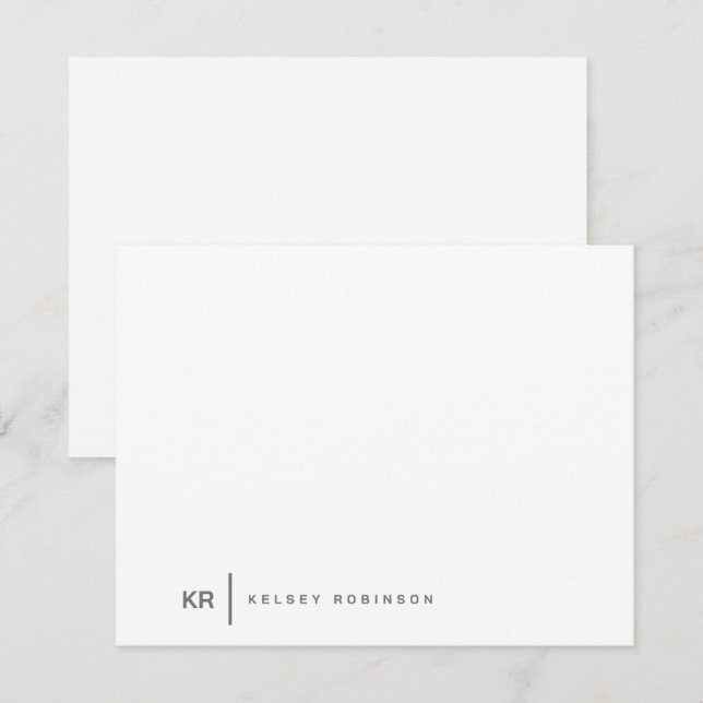 Minimalist Monogram Typography Grey Flat Card (Front/Back)