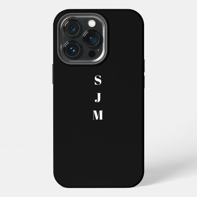 Minimalist monogram vertical initials name black iPhone case (Back)