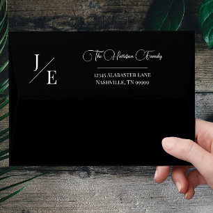 Minimalist Monogram Wedding Address   Black Envelope