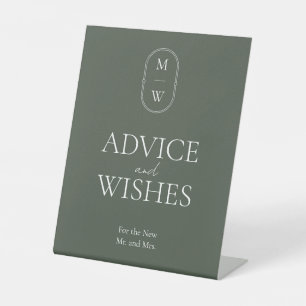 Minimalist Monogram Wedding Advice and Wishes Pedestal Sign