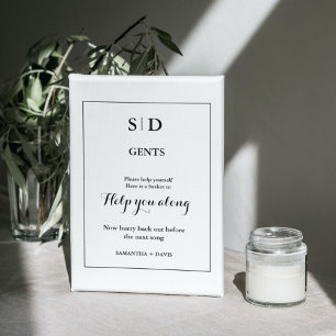 Minimalist Monogram Wedding Bathroom Basket Sign