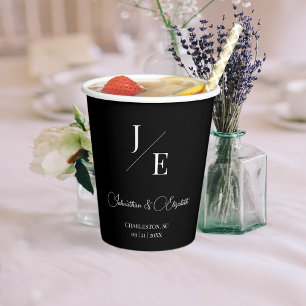 Minimalist Monogram Wedding   Black Paper Cups